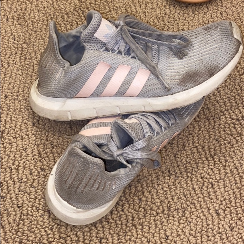 Pink and grey adidas shoes